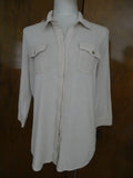 Poof Ivory Roll-Tab Long Sleeve Button Down Blouse Top Large