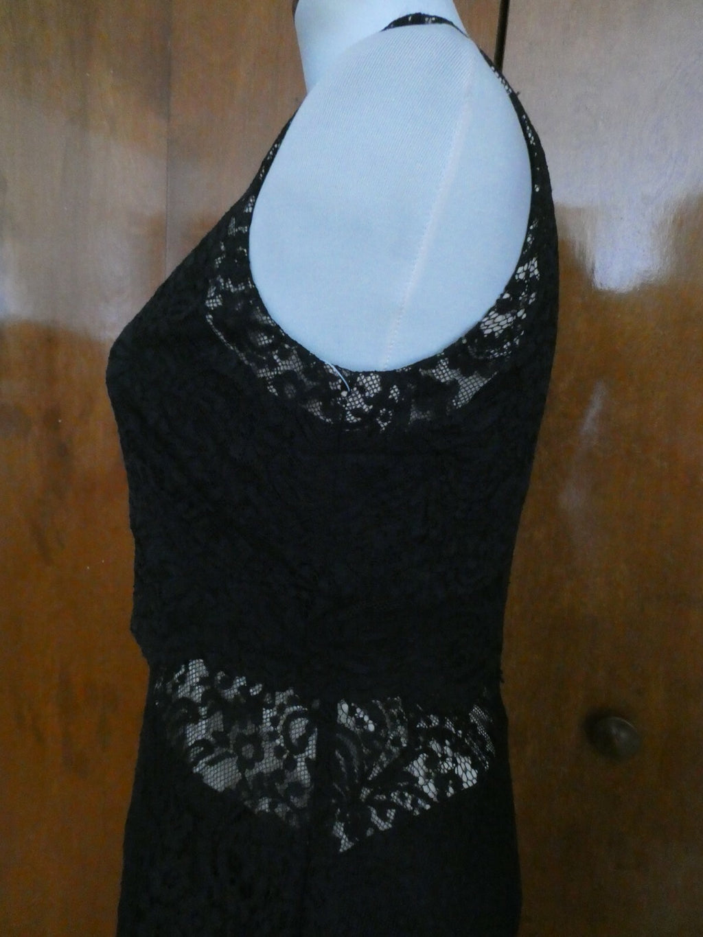 Ralph Lauren women's black lined fabric lace crafted evening dress New