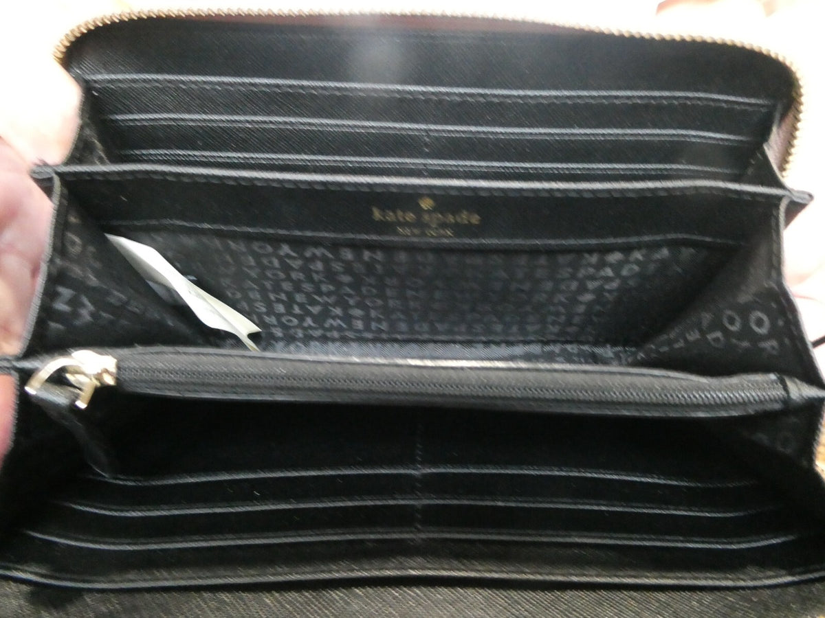 Kate Spade New York Women’s Zip- Around Gray/Black Leather Wallet Size Large