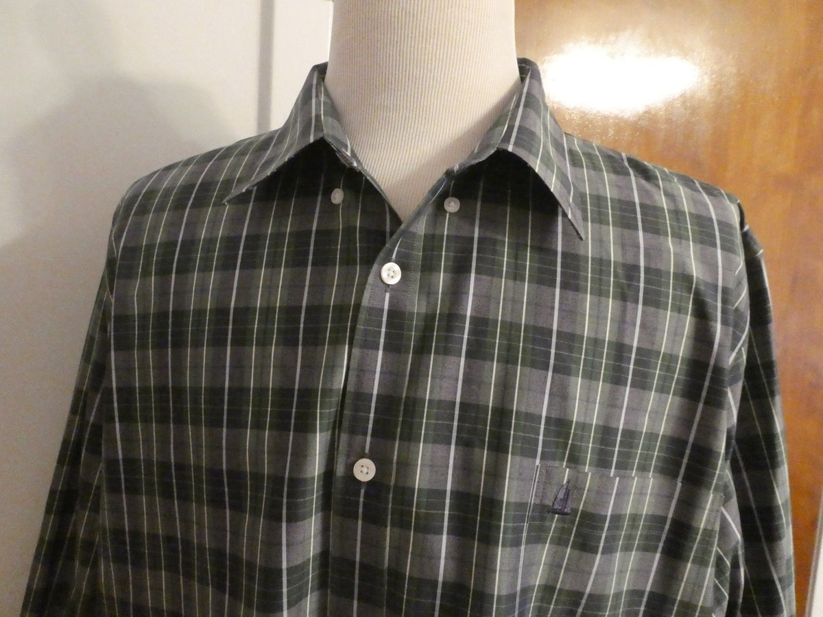 Nordstrom Men Shop Classic XXL Green Plaid Shirt Cotton Wrinkle-Free Classic Fit