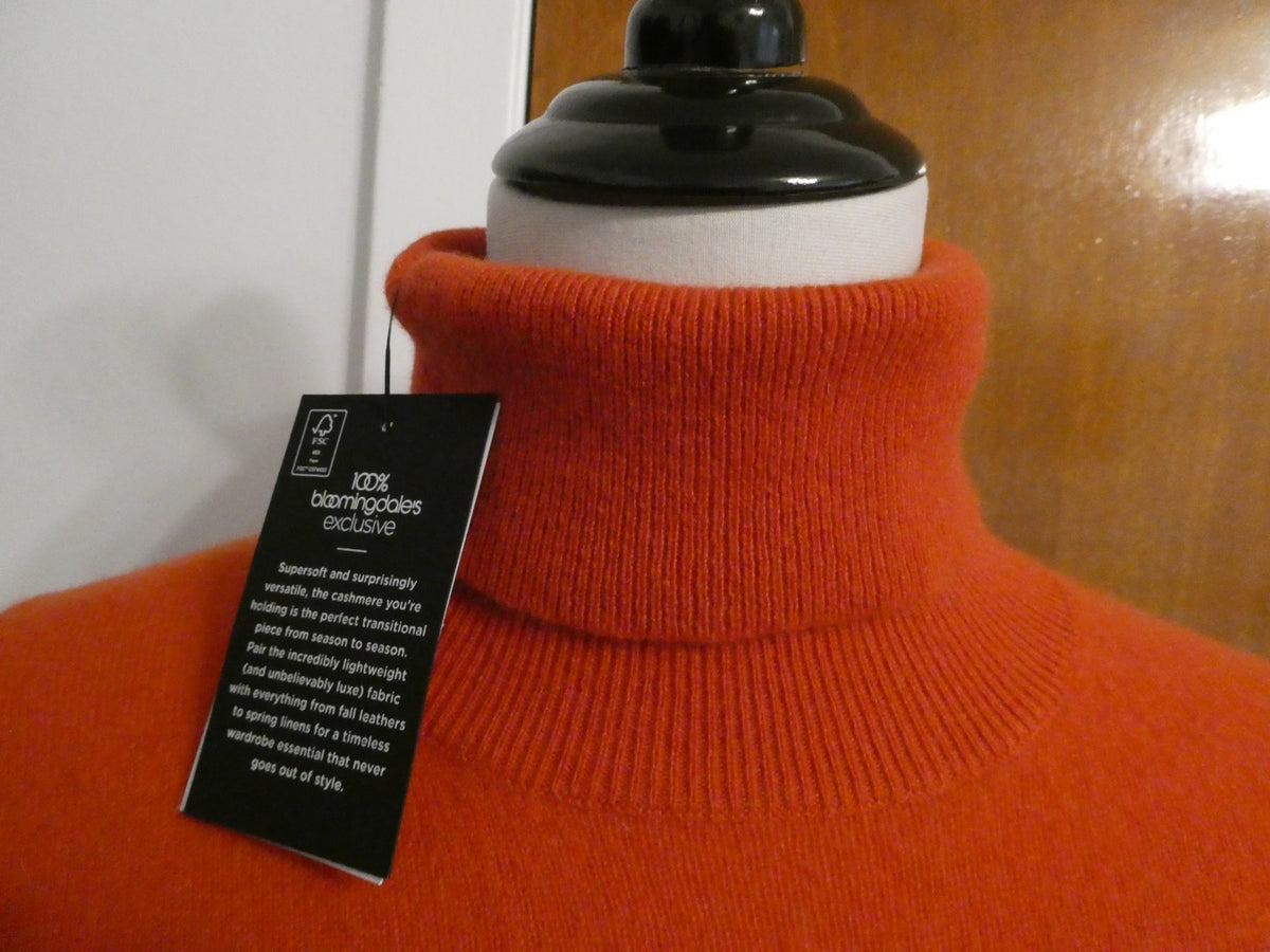 Bloomingdale's Cashmere Turtleneck Sweater Burnt Orange Women's Size S NWT $188