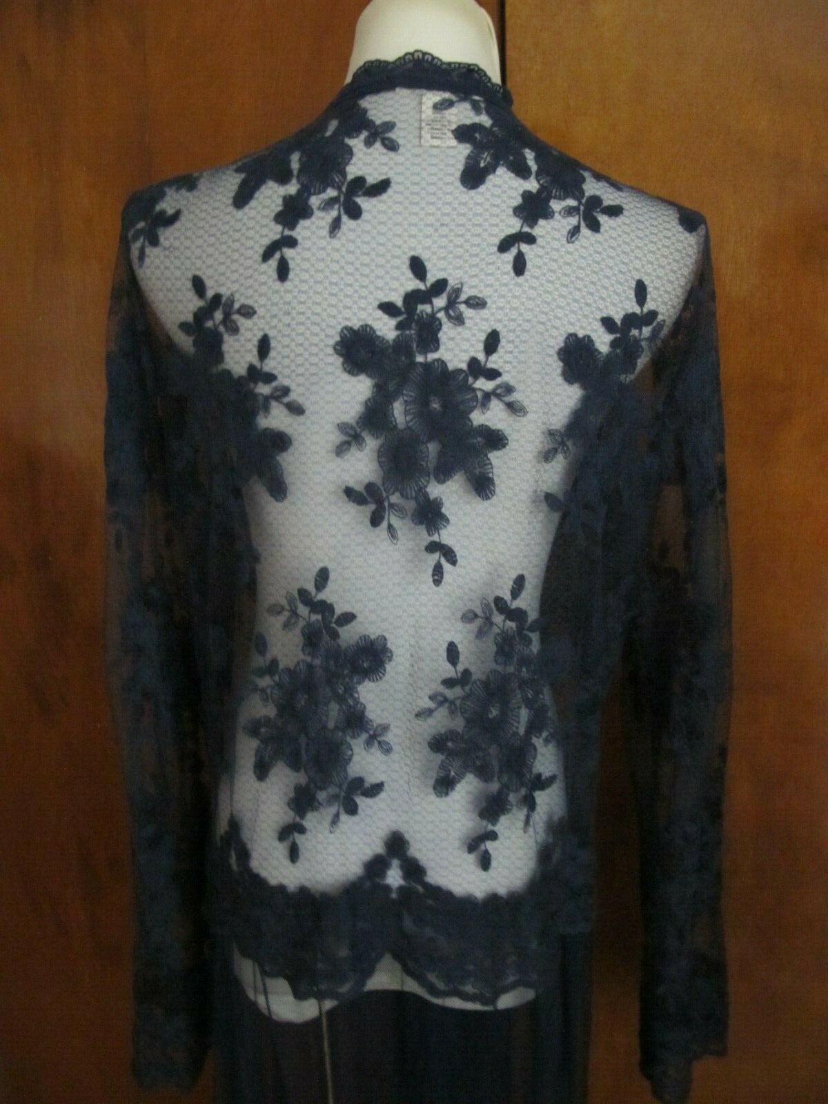 Indigo Thread Co. Women's Navy Mesh Long Sleeve Embroidered Duster Cardigan 1X
