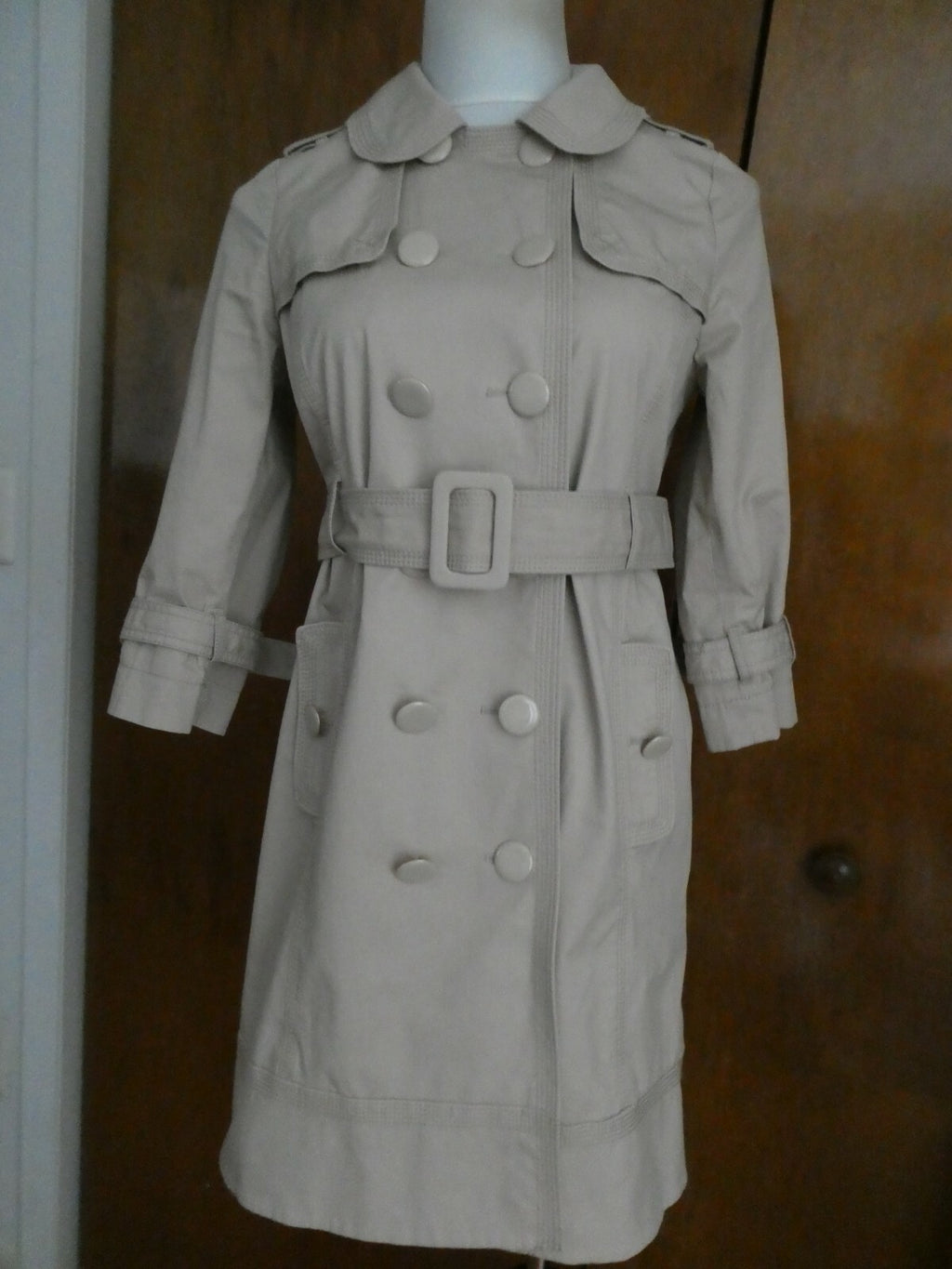 Juicy Couture Women's Beige 3/4 Sleeve Belted Double Breasted Trench Coat Small