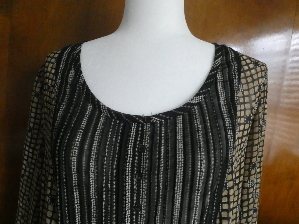 Sigrid Olsen Graphic Designer Blouse Women 12 Black Sheer Geometric Boho Top