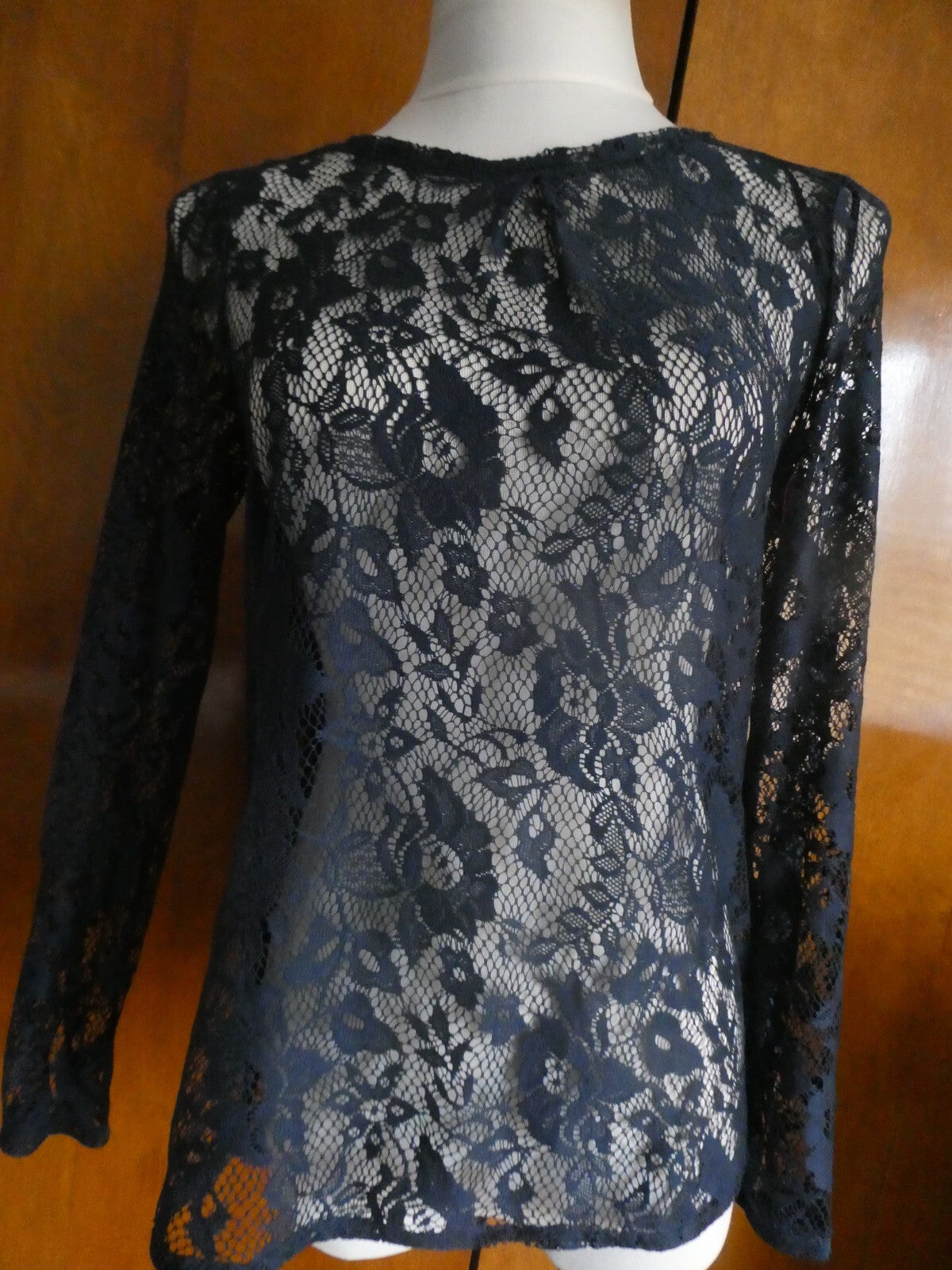 ZARA Collection women's navy fabric craft embroidered blouse size Small