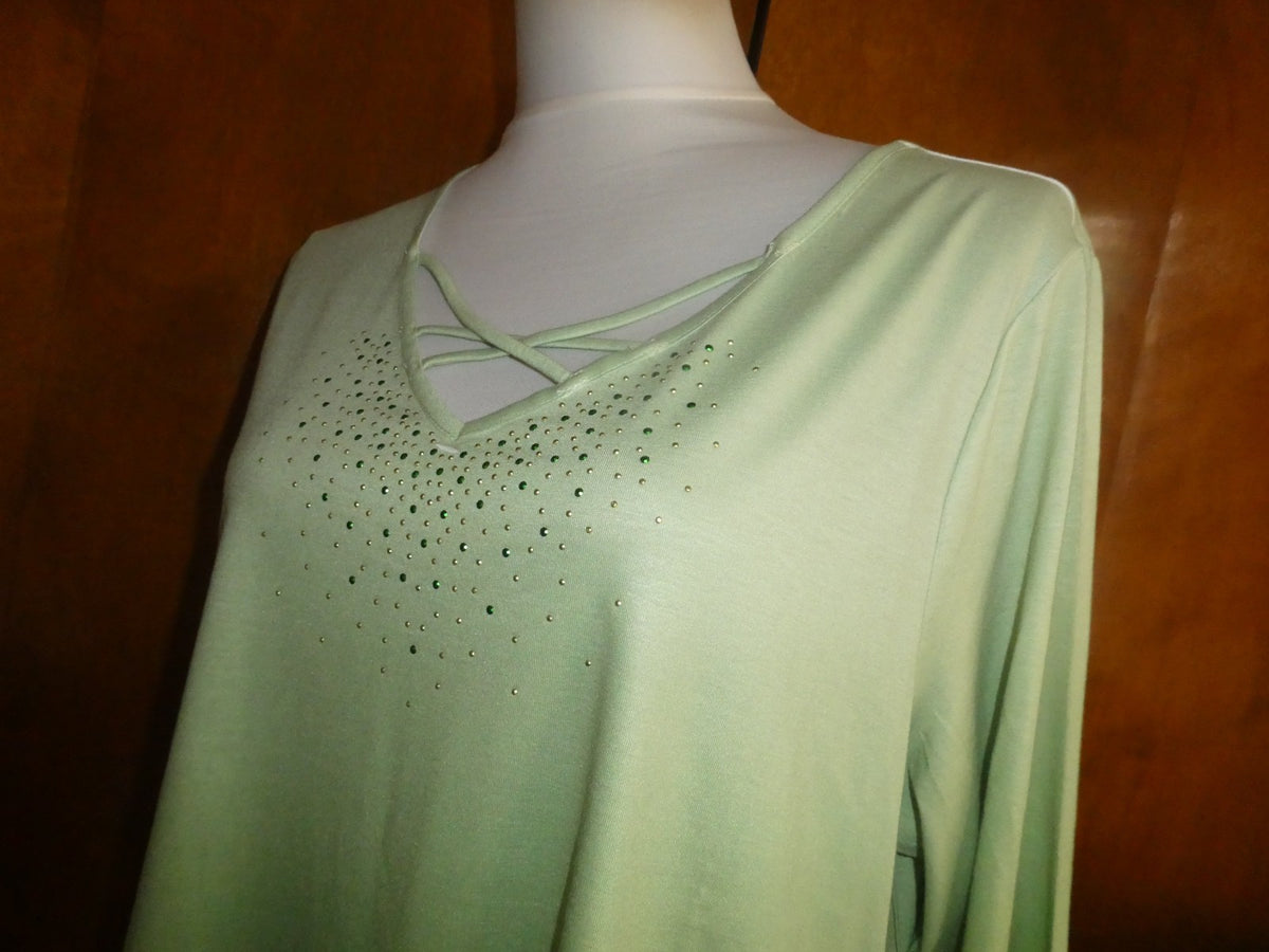 One World Women’s Asymmetric Green Multicolor Long Sleeves Tunic Top Size Xlarge
