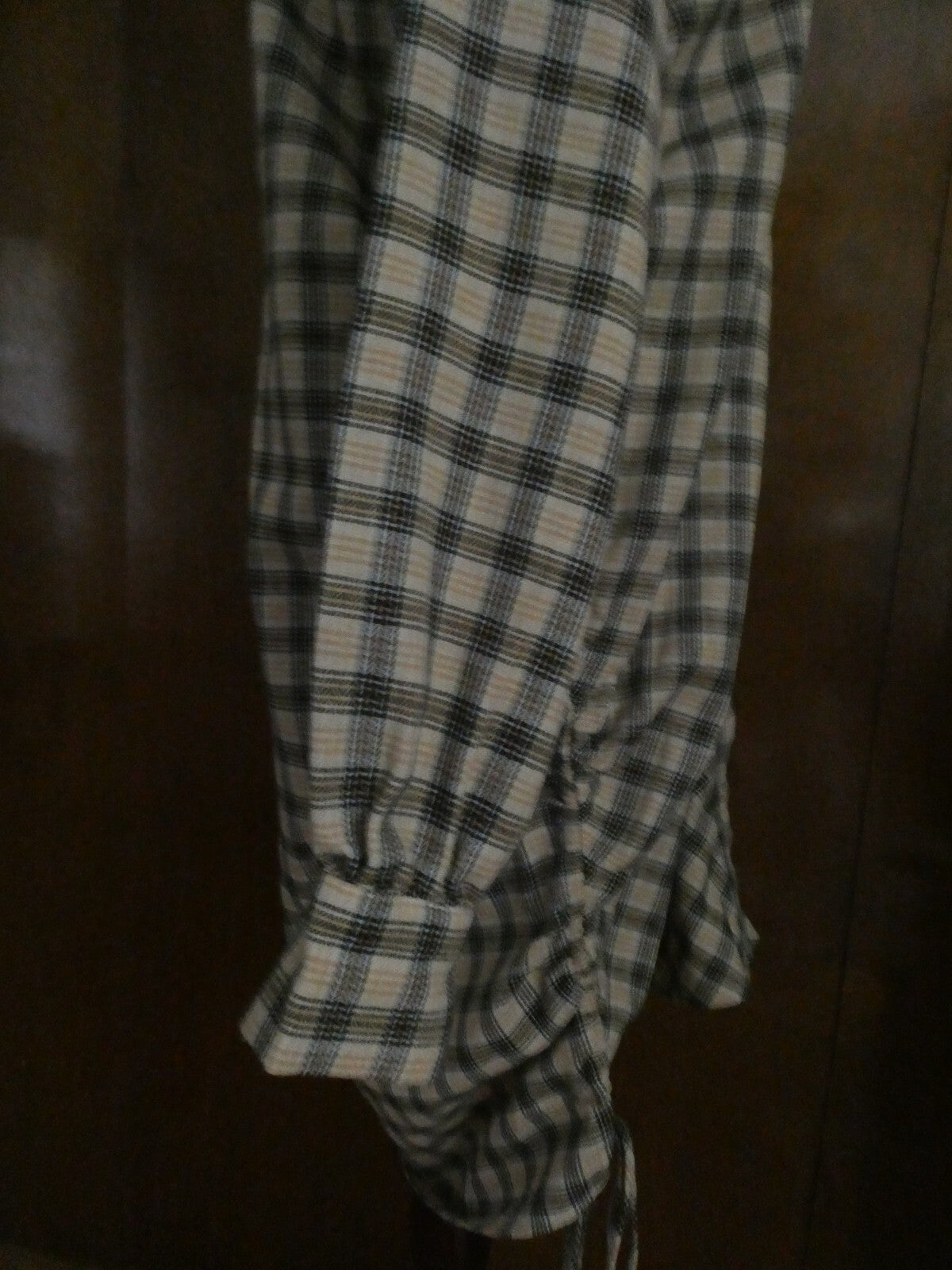 PRETTYLITTLETHING Shirt Dress Beige Check Oversized Detail Size 6