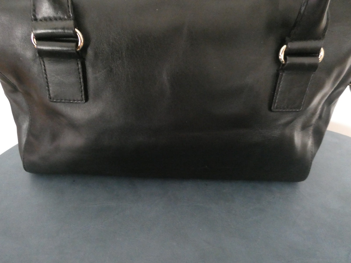 Kate Spade New York Black Leather Satchel Handbag Gold Tone Zip Shoulder Purse