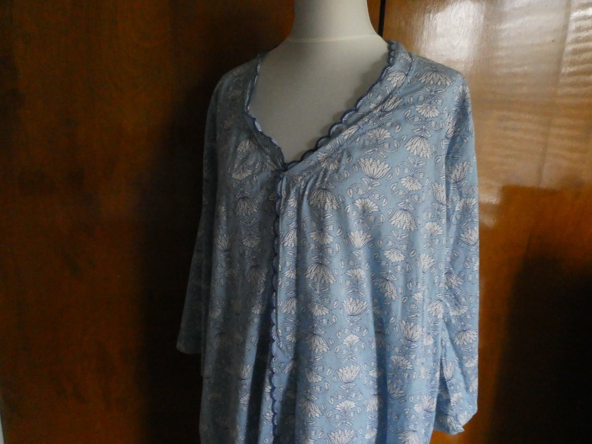 Tucker Nuck Maxi Dress XL Blue Floral 100% Cotton Soft Boho Lounge Caftan