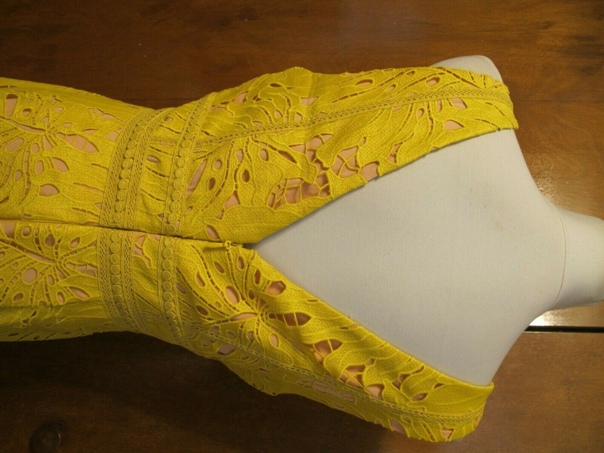 Anthropologie Maeve Crotchet Gardenia Lace Column Dress Yellow  Size 14
