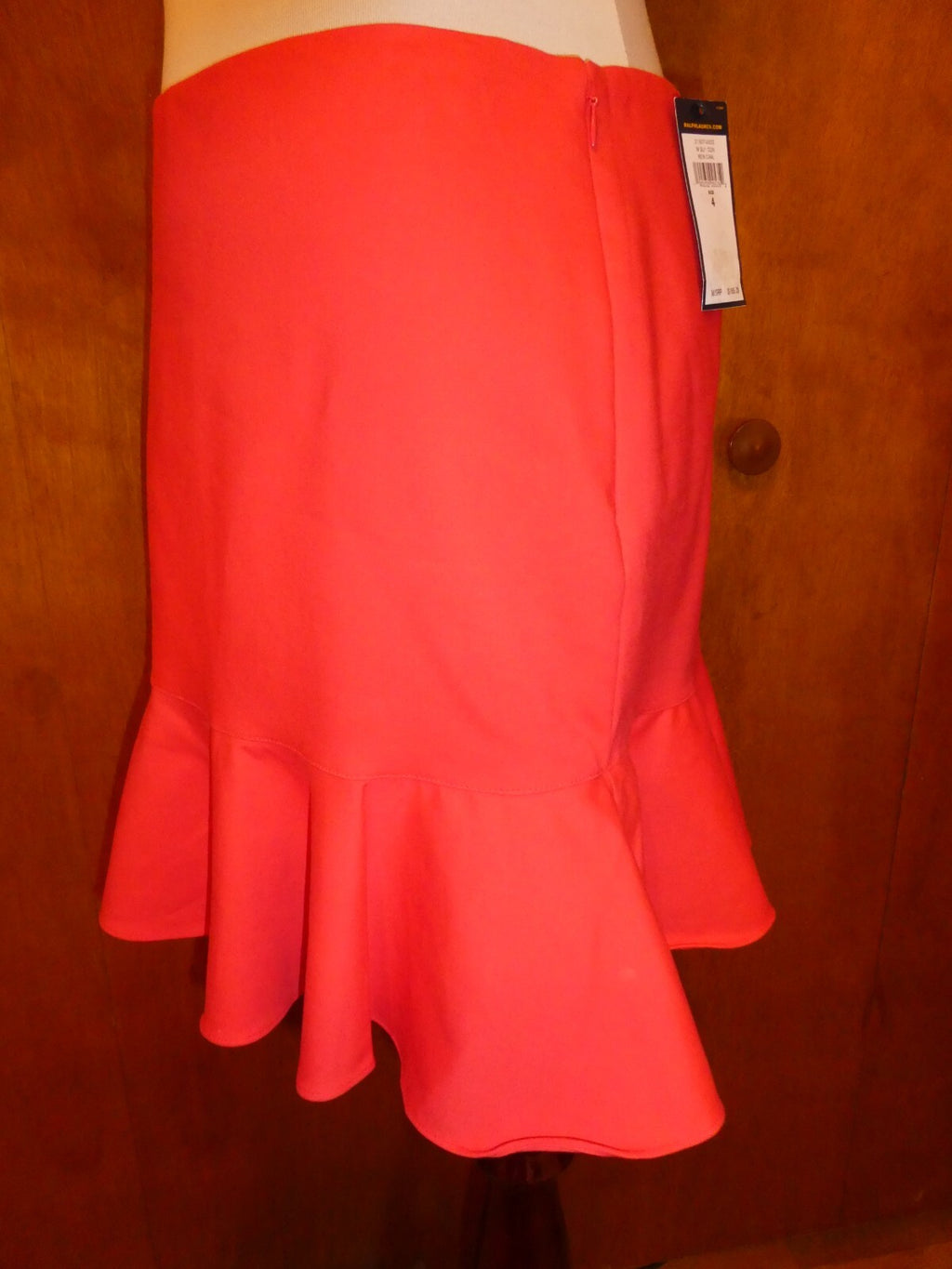 POLO Ralph Lauren Women's Cotton/Viscose Neon Coral Lined Mini Skirt Size 4
