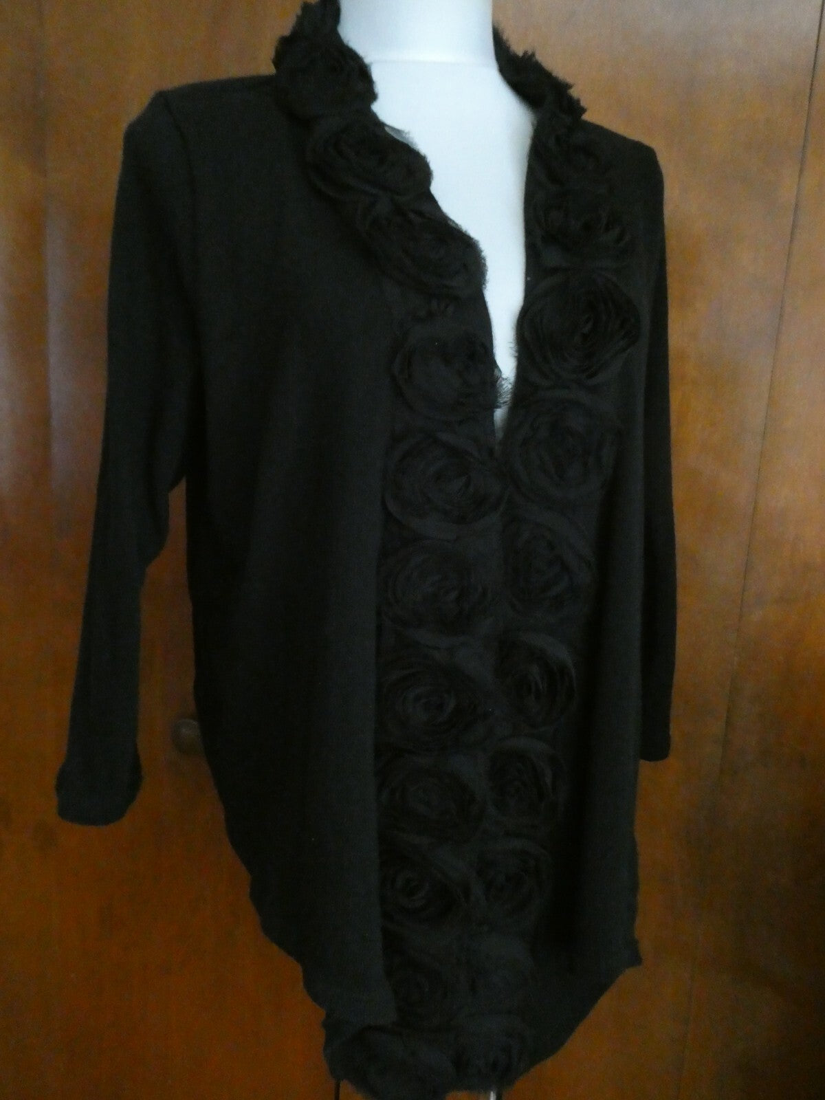 Yvos Women's Black Detailed Cotton Bland Cardigan Size XL