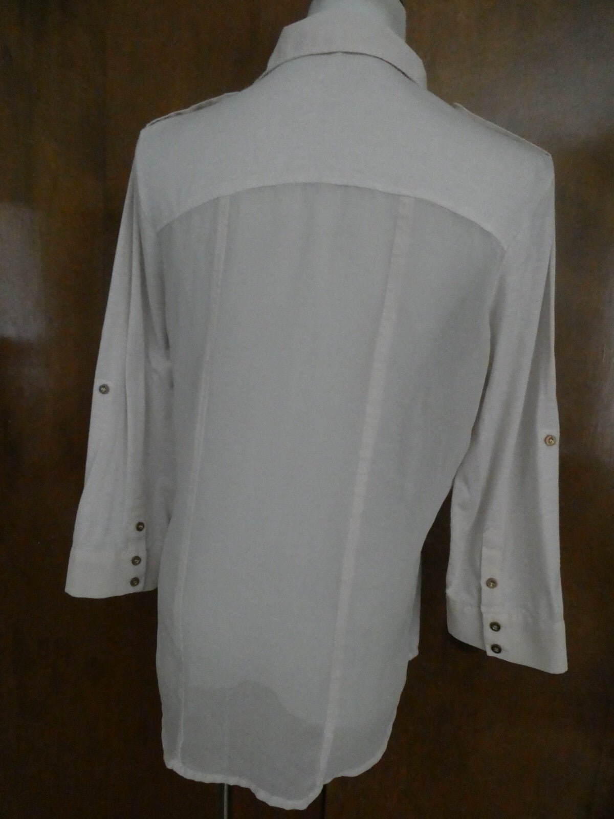 Poof Ivory Roll-Tab Long Sleeve Button Down Blouse Top Large