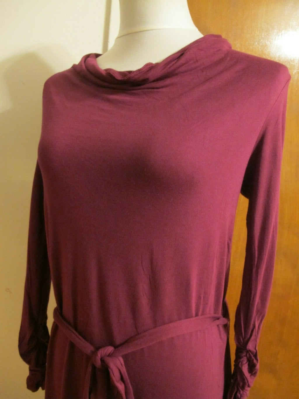 Gap Women's Burgundy Rayon Belted Long Gathered Sleeves Dress XS