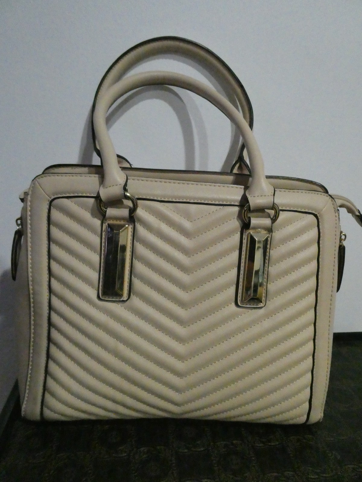 ALDO Women Quilted Taupe Satchel Purse Shoulder Handbag 14” x 10” x 7”