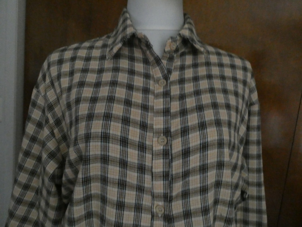 PRETTYLITTLETHING Shirt Dress Beige Check Oversized Detail Size 6