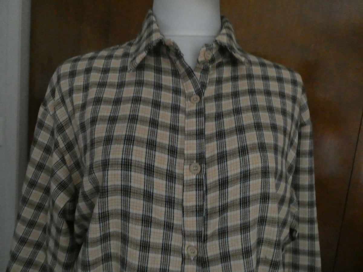 PRETTYLITTLETHING Shirt Dress Beige Check Oversized Detail Size 6