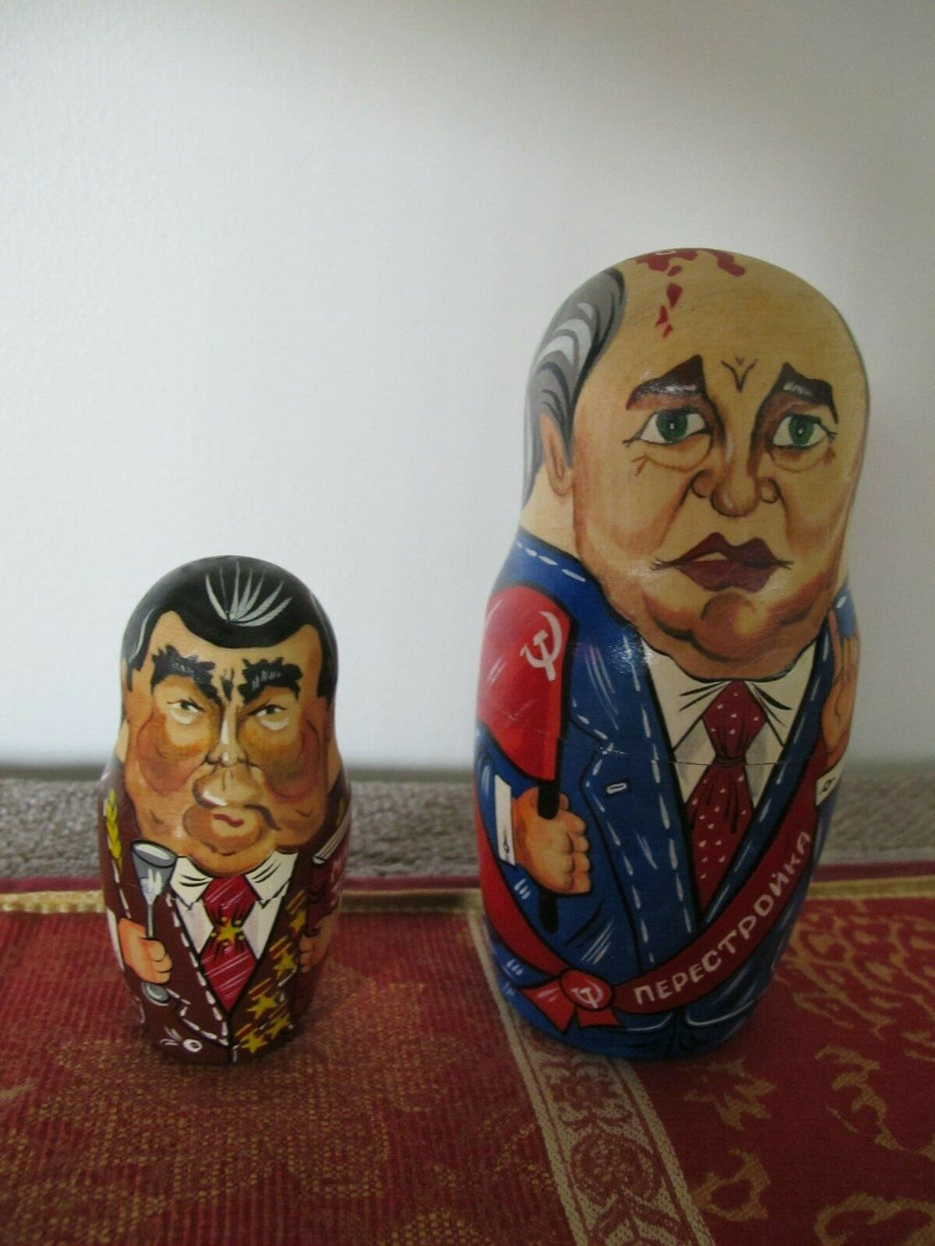 Russian Soviet Presidents Yeltsin Gorbachev Brezhnev Wooden Matreshka Doll 