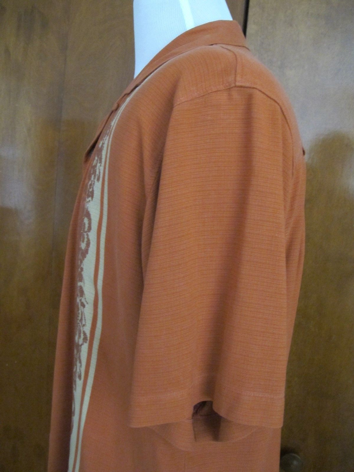 Tommy Bahama Mens Silk Brown Florals Print Embroidered Camp Shirt Size Large