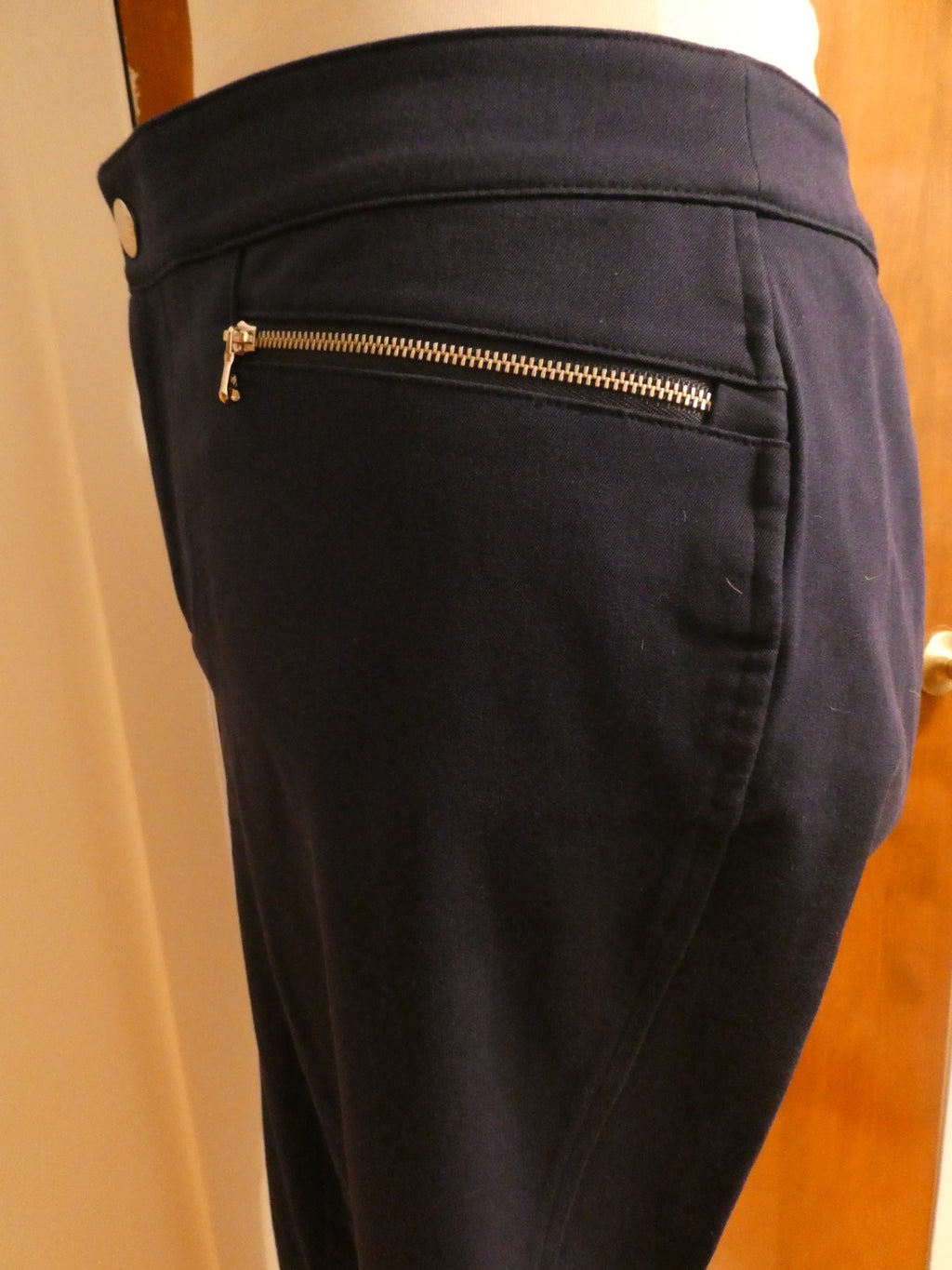 Ralph Lauren Women Navy-Blue Pants Size 14 Stretch Zip Pocket Slim Ankle Career