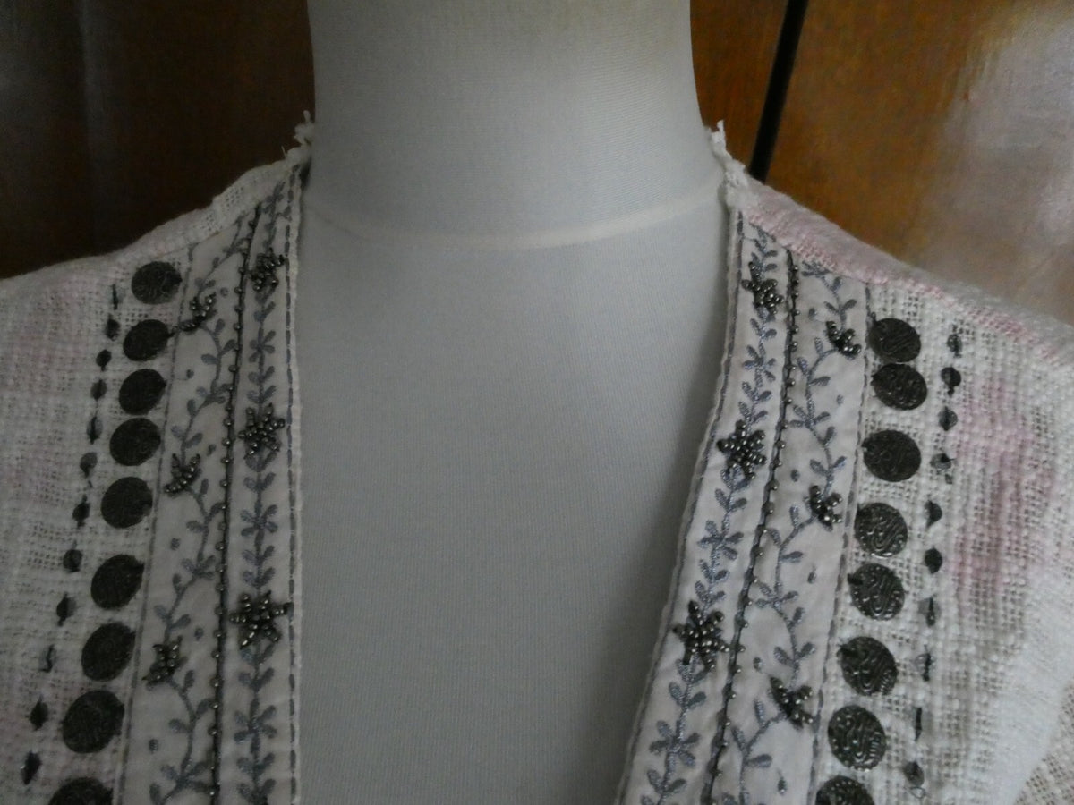 Anthropologie Beautiful Stories Livia Textured Kimono Beaded Wrap Jacket Fit ALL
