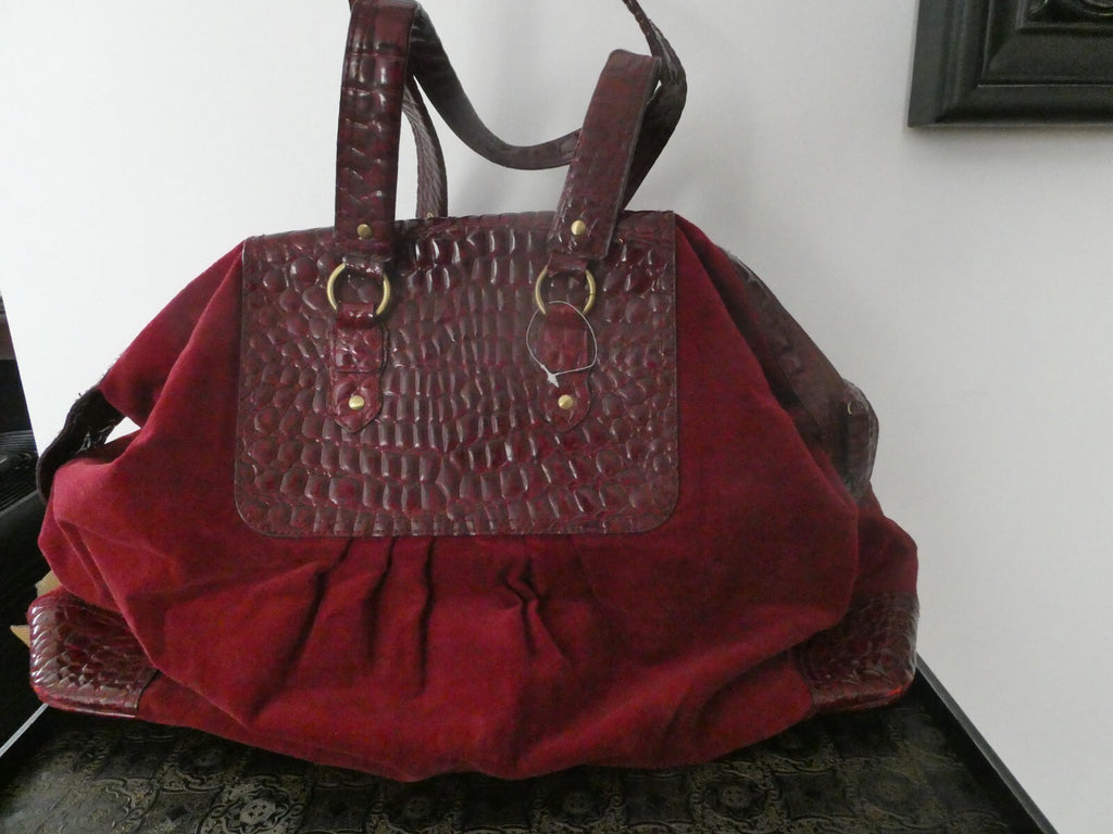 Unbranded Women's Burgundy Velour/Leather Xlarge Bag