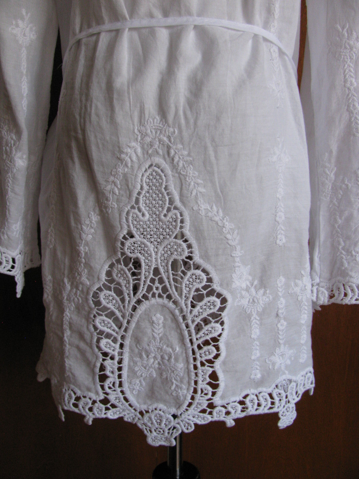 Michael Kors women's white embroidered cotton mini long sleeves dress New