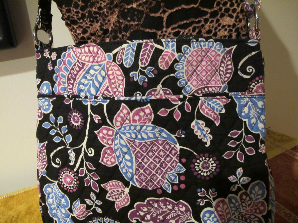 Vera Bradley Women's Black Multi Color Shoulder Crossbody Quilted Zippered Bag