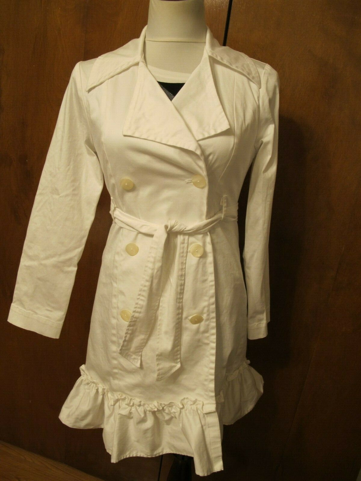 Nine West Women’s White Button-Down Cotton Trench Lined Coat Blazer M (fits S)