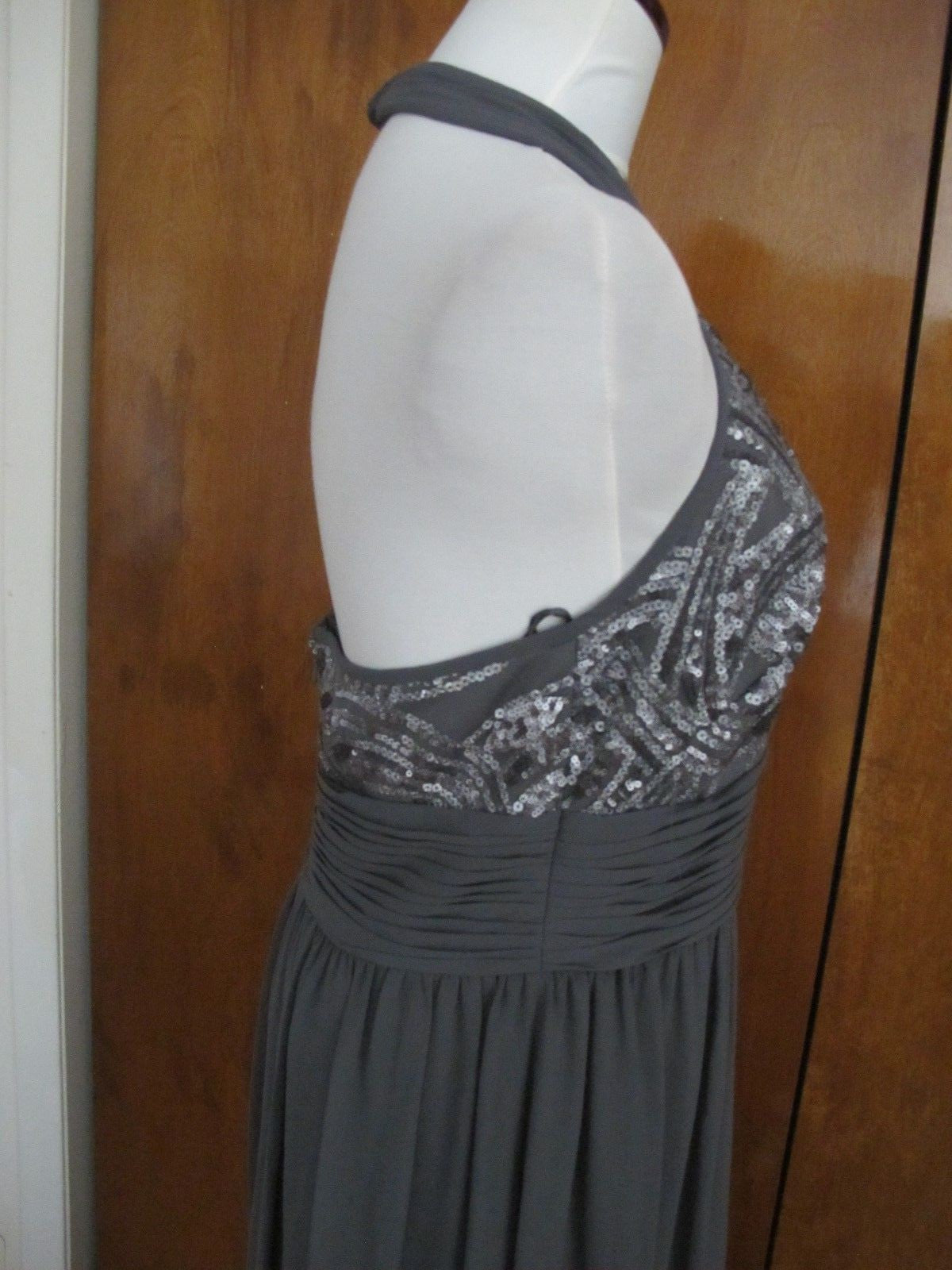 JS Boutique women's gray maxi evening sequined mesh dress size 10 