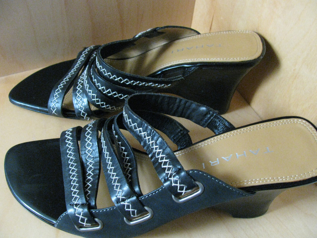 Tahari Lars Women's Leather Strappy  Back Wedge Sandals 7.5M 