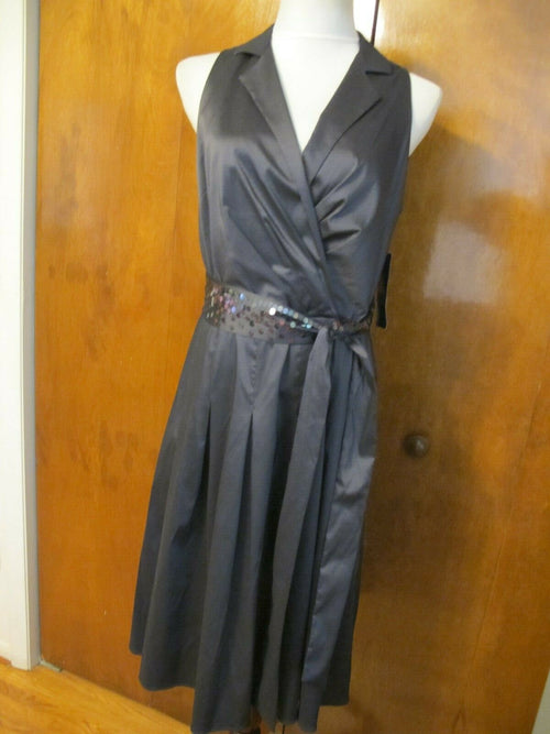 Anne Klein women’s dark gray pleated skirt detailed dress size 12 new