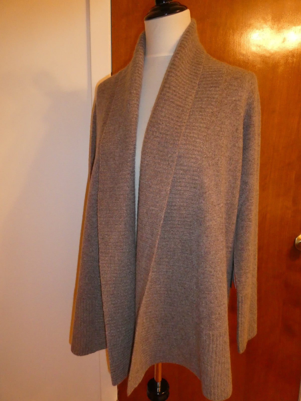 C by Bloomingdale's Women 100% Cashmere H. Rye Sesame Open Front Cardigan Large