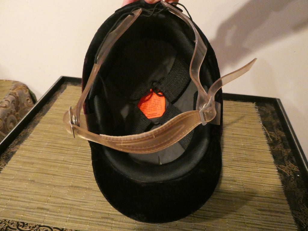 Ladies black/dark purple velvet riding helmet decorated bow at the back Small