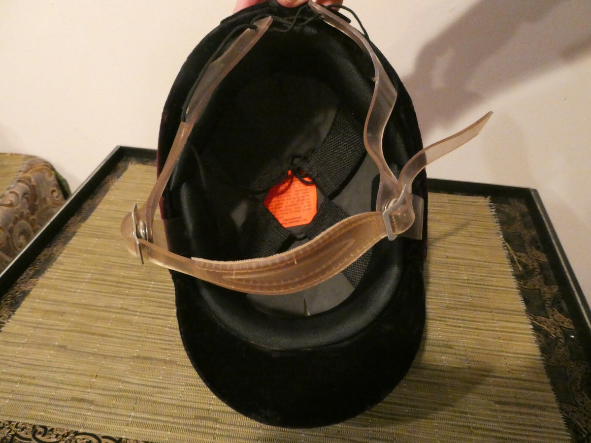 Ladies black/dark purple velvet riding helmet decorated bow at the back Small