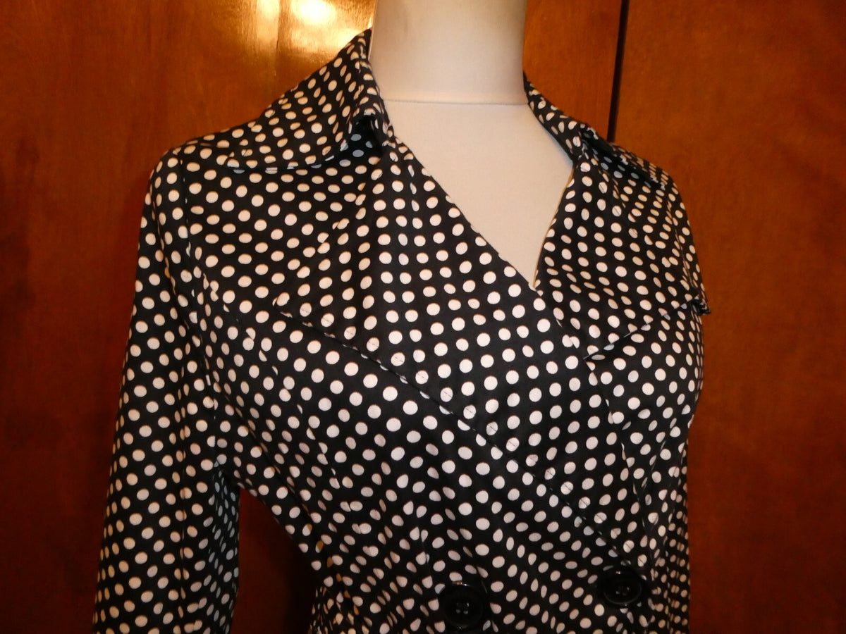 Vertigo Paris Black & White Polka Dot Jacket Trench Coat, Button Up, Medium