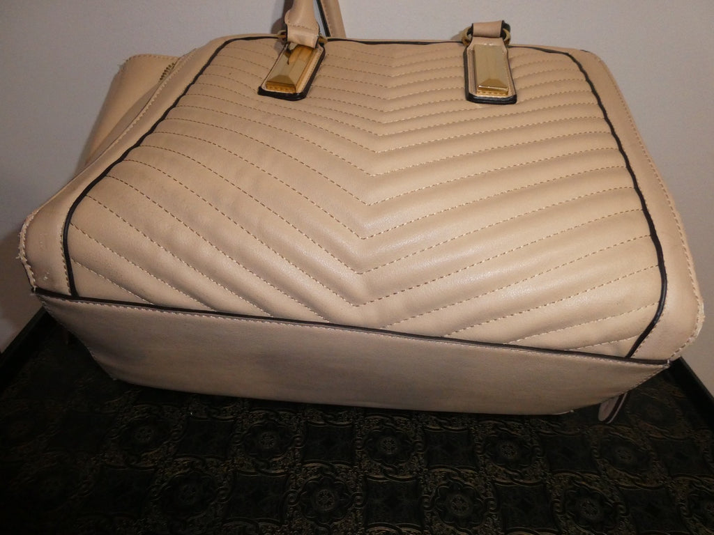 ALDO Women Quilted Taupe Satchel Purse Shoulder Handbag 14” x 10” x 7”