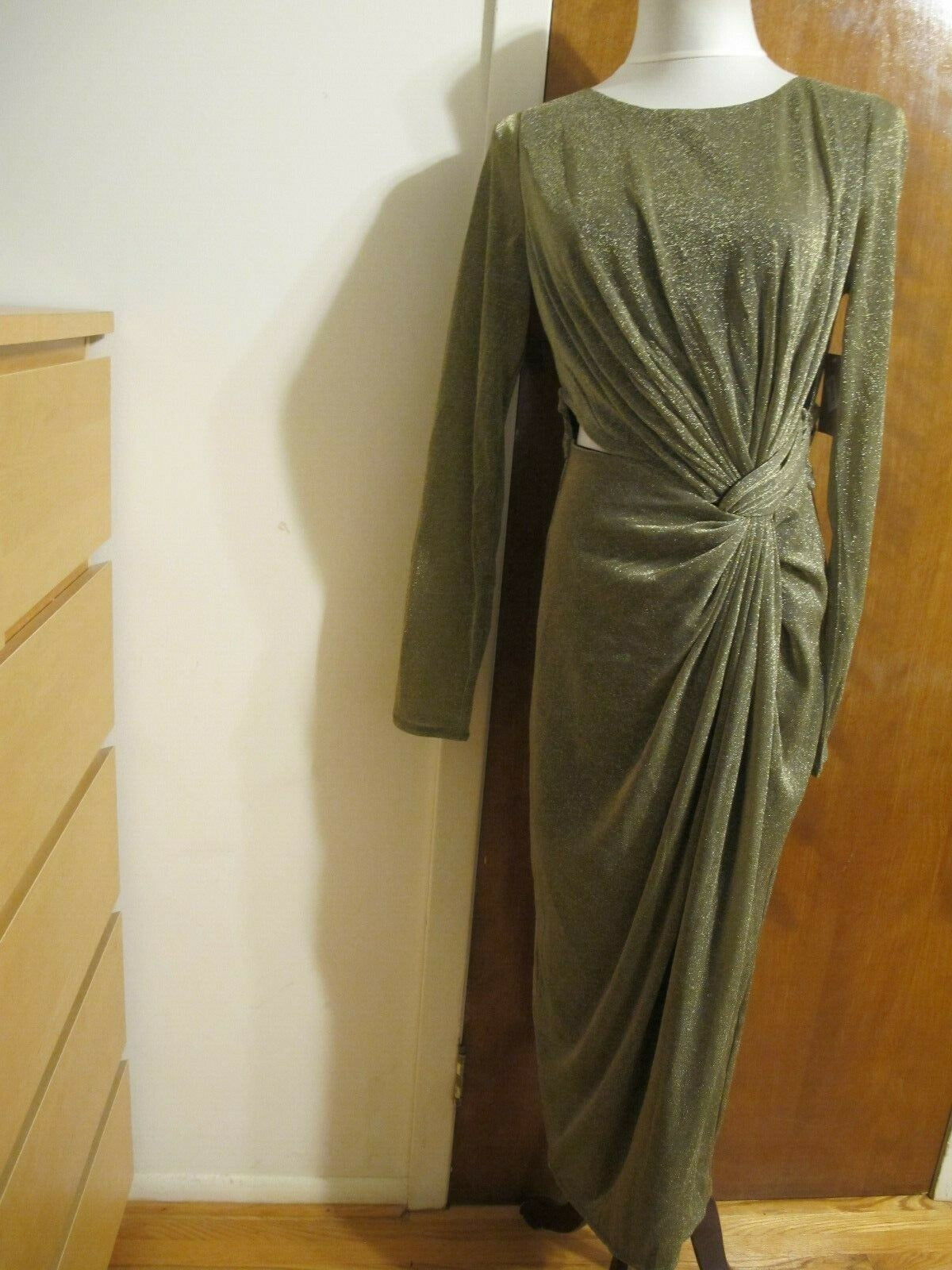 Rachel Roy Women Gold Metallic Twist Front Maxi Cocktail Dress New Medium, Large