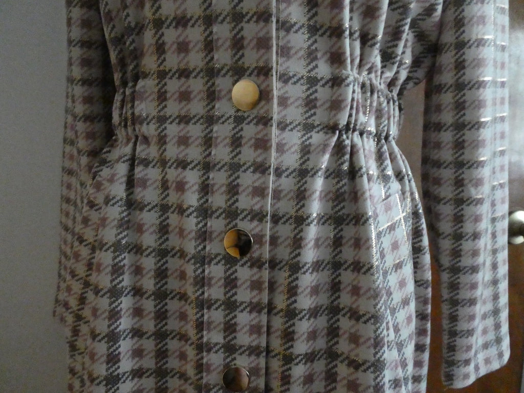 Aliceblue Women’s Plaid Long Jacket Coat Gray Pink Gold Snap Stretch Size Small