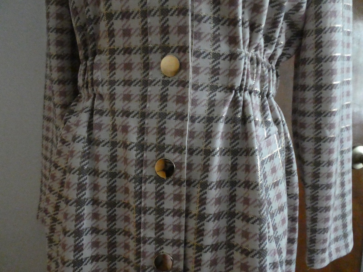 Aliceblue Women’s Plaid Long Jacket Coat Gray Pink Gold Snap Stretch Size Small