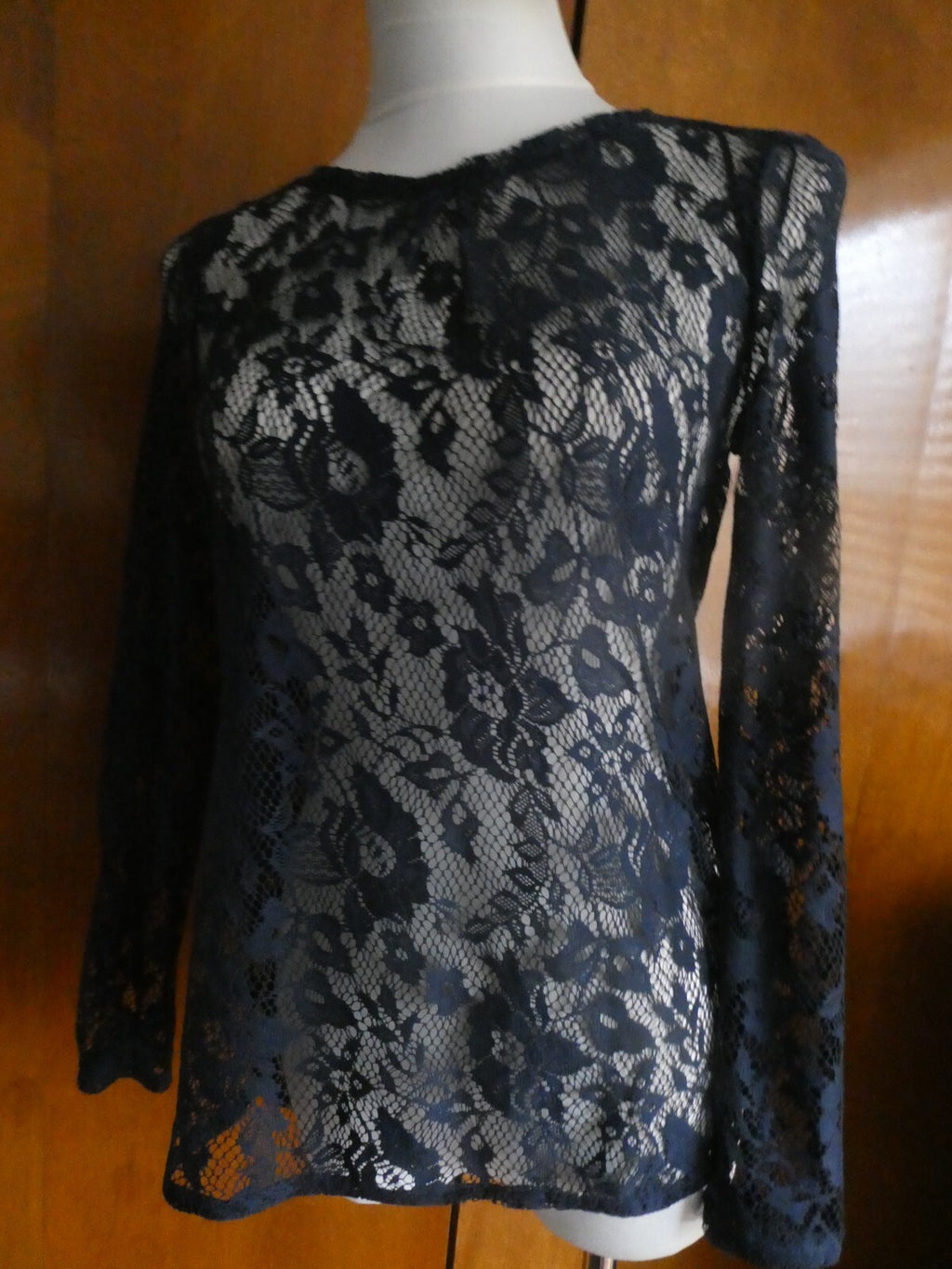 ZARA Collection women's navy fabric craft embroidered blouse size Small
