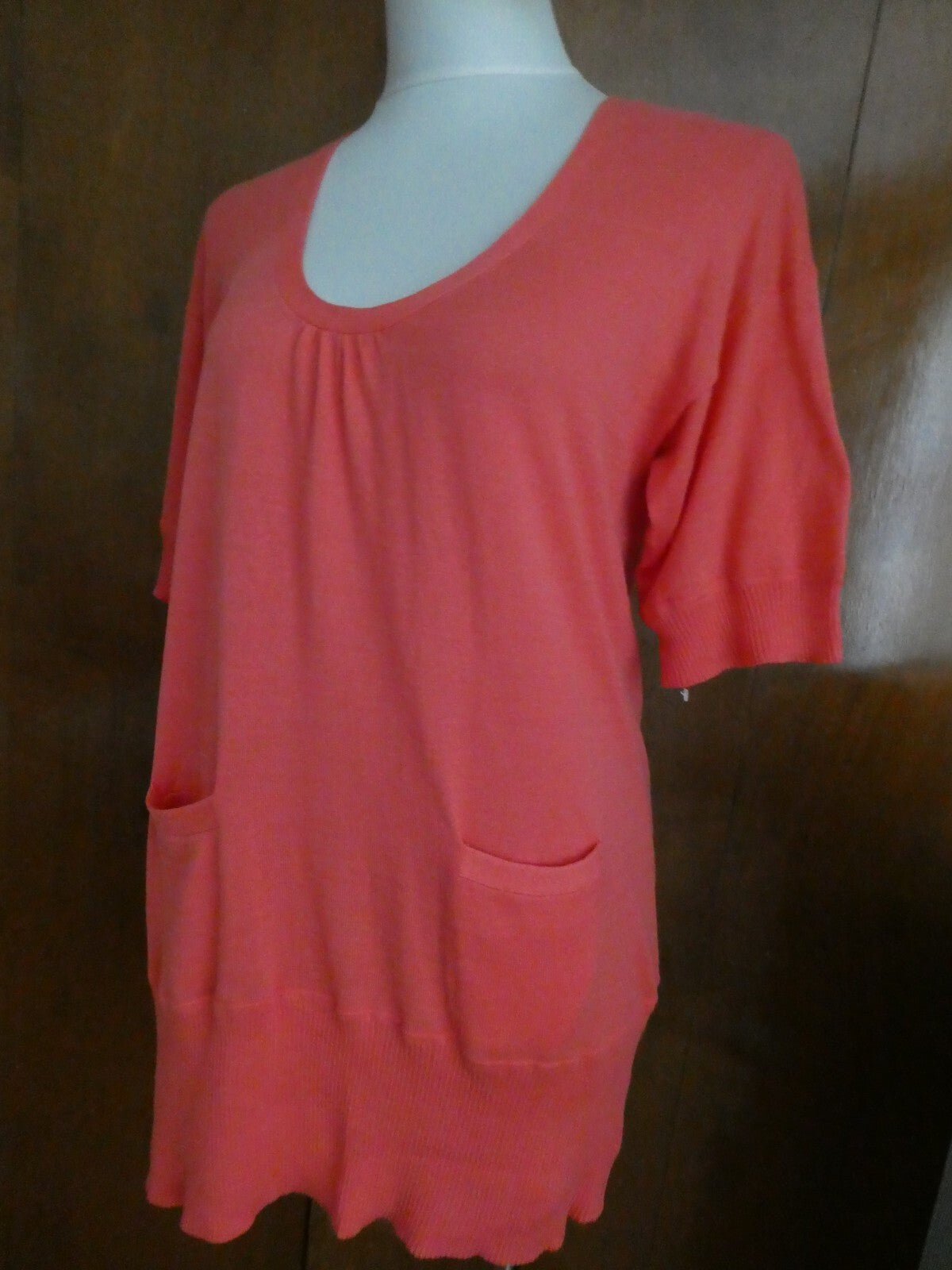 Smitten Women's Orange Sherbet Soft Cotton Detailed Tunic Long Top Size Medium 