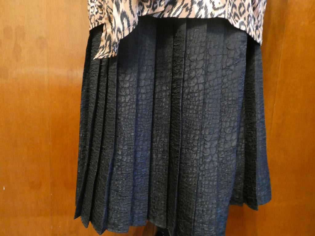 Vintage Baruch Women 2 Pc Suit Size 48 Leopard Jacket Black Pleated Lined Skirt