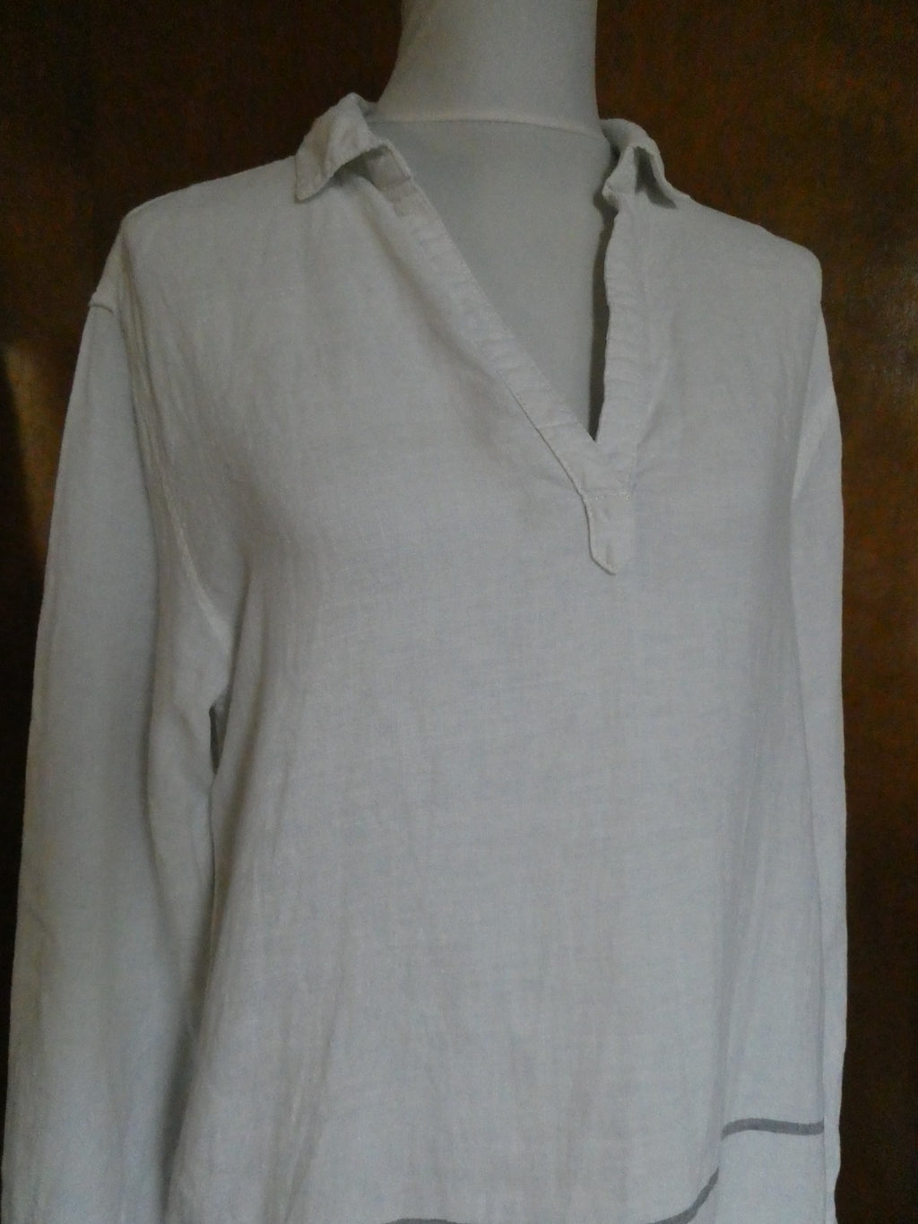 Tahari 100% Linen Striped Tunic Dress White Long Sleeve Pockets Size Medium