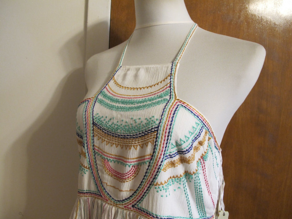 Anthropologie Floreat women's embroidered white multicolor rayon halter top