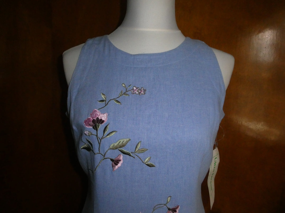 Ultra Dress New York  Lilac Linen Blend Embroidered Floral Maxi Dress Lined 10