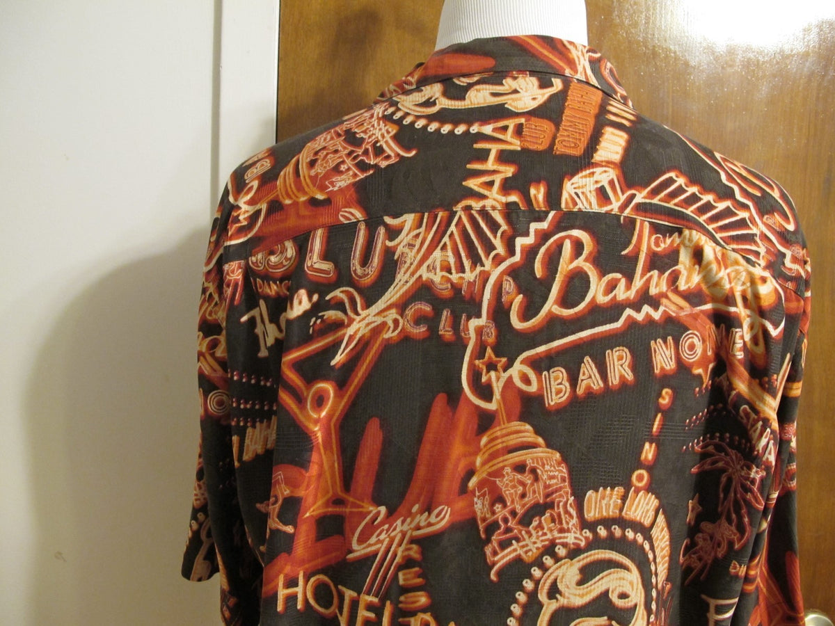 Tommy Bahama Mens Beach Silk Multi Color Brown Red Shirt short sleeves Large