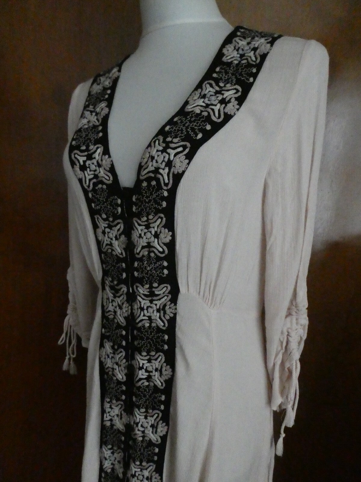 Free People Women's Light Pink Black Soft Rayon Embroidered Dress New
