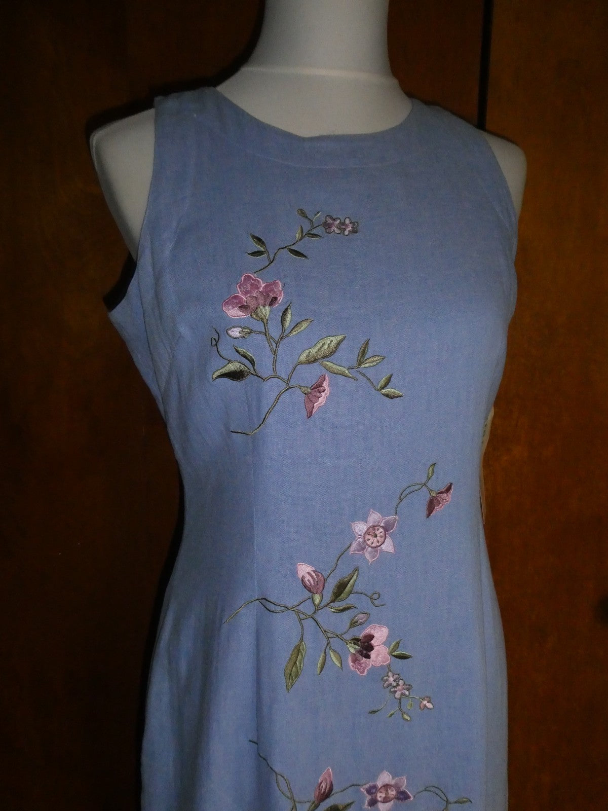 Ultra Dress New York  Lilac Linen Blend Embroidered Floral Maxi Dress Lined 10