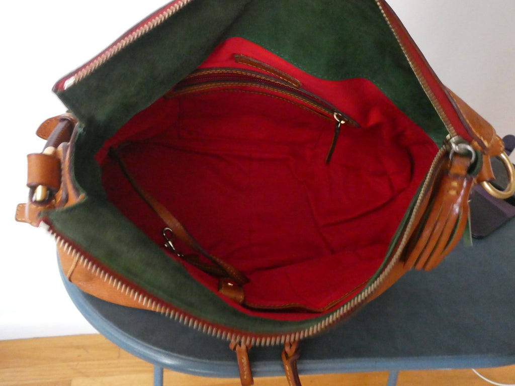 Vintage Dooney & Bourke AWL British Tan Leather Large Hobo Shoulder Bag USA